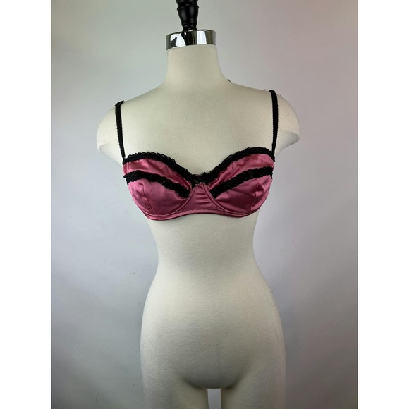 Vintage Dolce & Gabbana‎ Pink Black Satin Bra Size US 36C - Picture 1 of 8